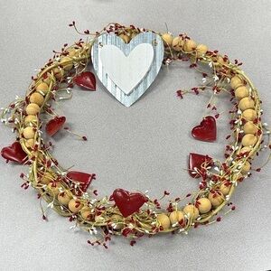Heart and Berry Wreath with Wooden Beads Valentine’s Day Wreath